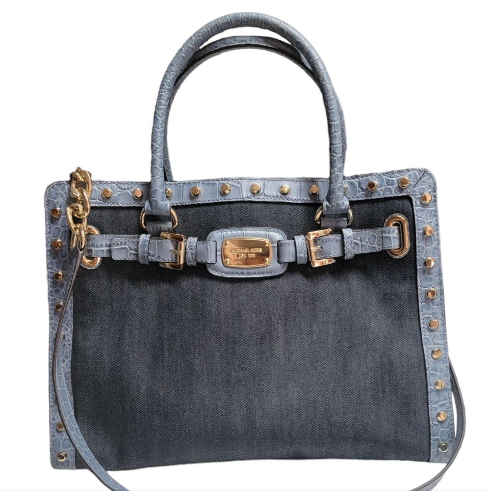 EUC Michael Kors Dark Denim Hamilton Studed Tote